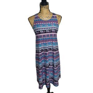 Bobbie Brooks Womens Sleeveless Sundress S Blue Vibrant Patterned Chic Stretch